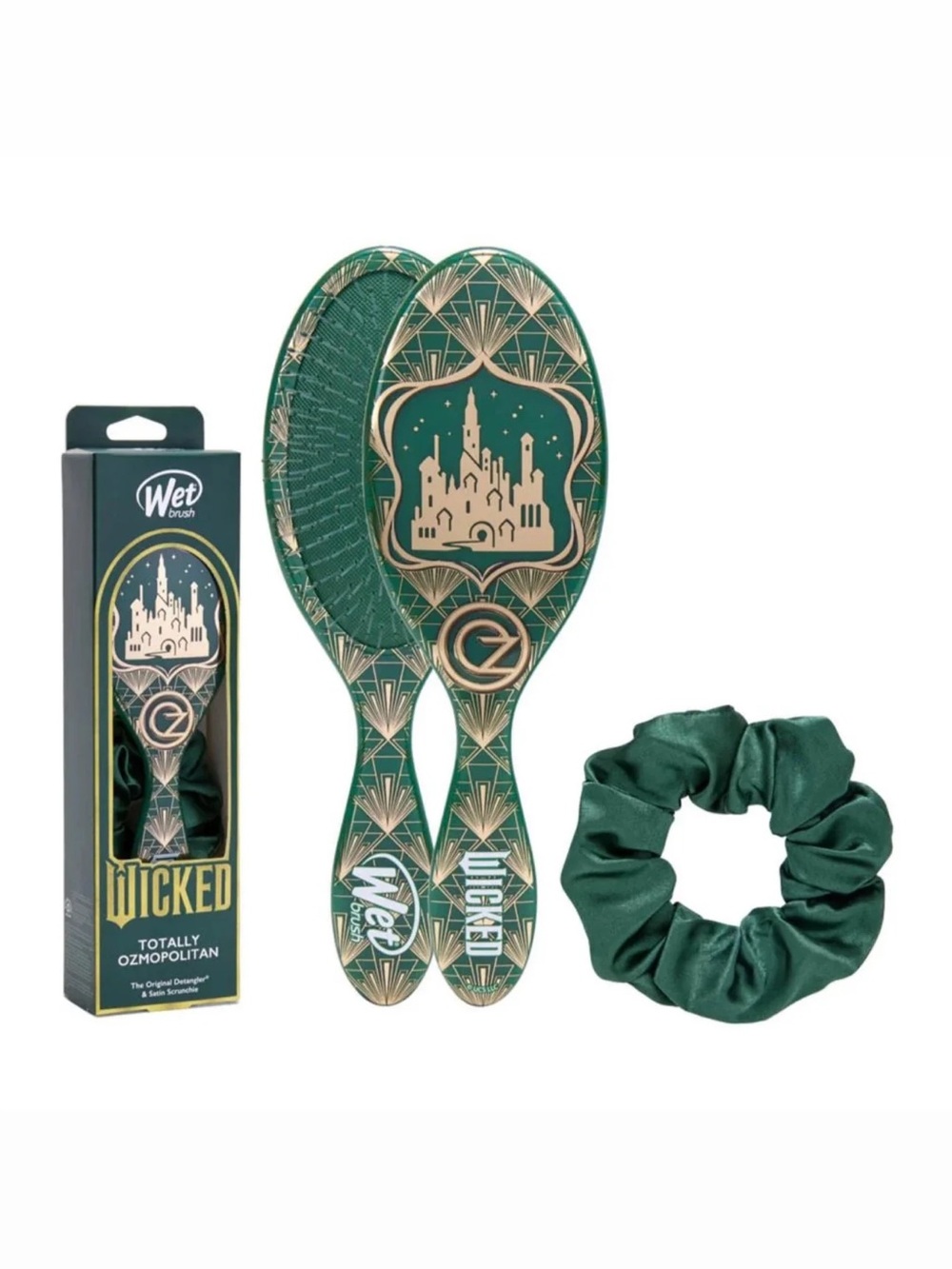 Wicked Totally Ozmopolitan Detangler Hair Brush with Satin Scrunchie - Green